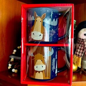 Stackable reindeer blue mugs new in original box
